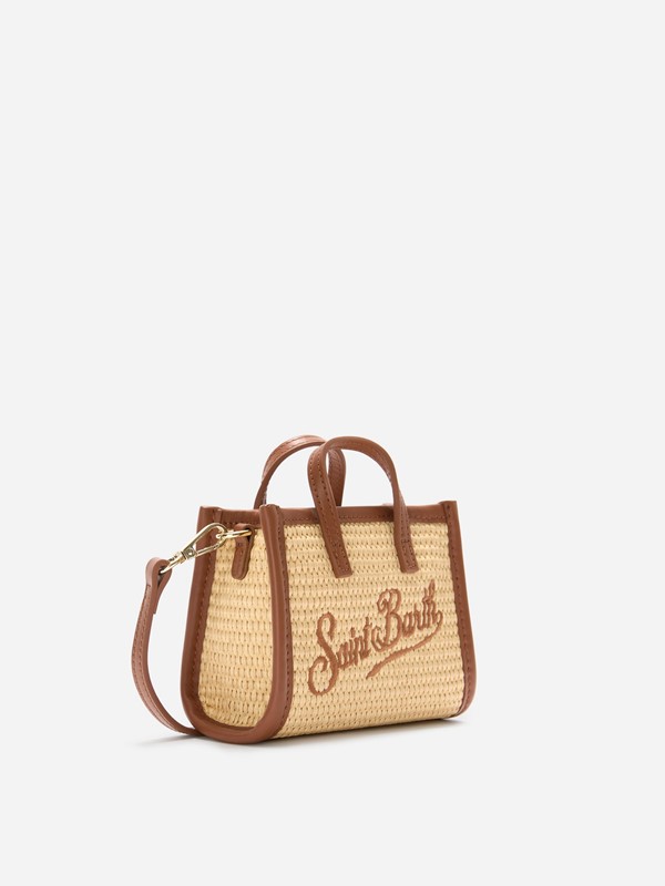 Borsa mini effetto rafia con logo ricamato