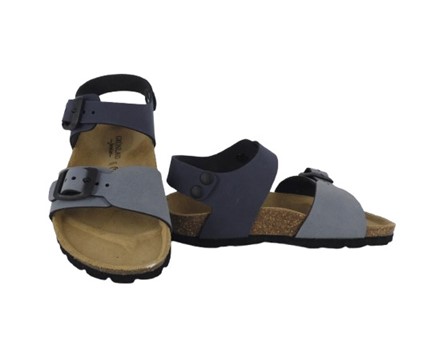 Sandalo in eco pelle bicolor con doppia fibbia