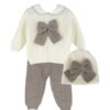 Completo due pezzi a costine con fiocco e cappellino