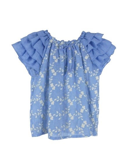 Completo camicia con fiori ricamati e short