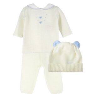 Completo due pezzi ricamo fiocchetti con cappellino pon pon