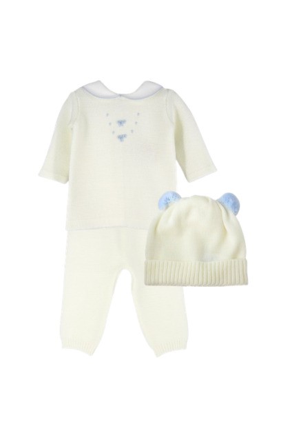 Completo due pezzi ricamo fiocchetti con cappellino pon pon