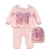 Completo due pezzi con fiocco e cappellino