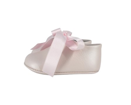 Ballerina culla in pelle con fiocco in raso