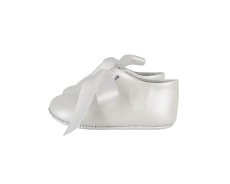 Ballerina culla in pelle con fiocco in raso