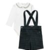 Completo camicia con colletto ricamato e salopette jacquard