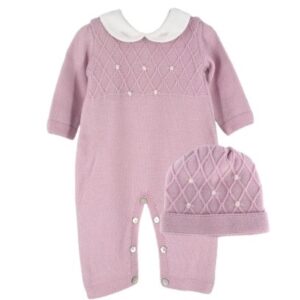 Completo due pezzi rombi e fiorellini con cappellino