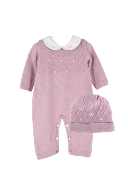 Completo due pezzi rombi e fiorellini con cappellino
