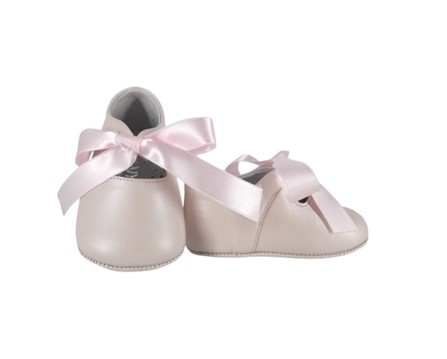 Ballerina culla in pelle con fiocco in raso