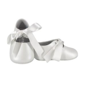 Ballerina culla in pelle con fiocco in raso