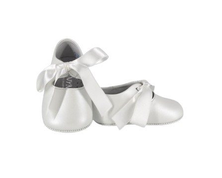 Ballerina culla in pelle con fiocco in raso
