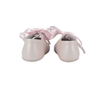Ballerina culla in pelle con fiocco in raso