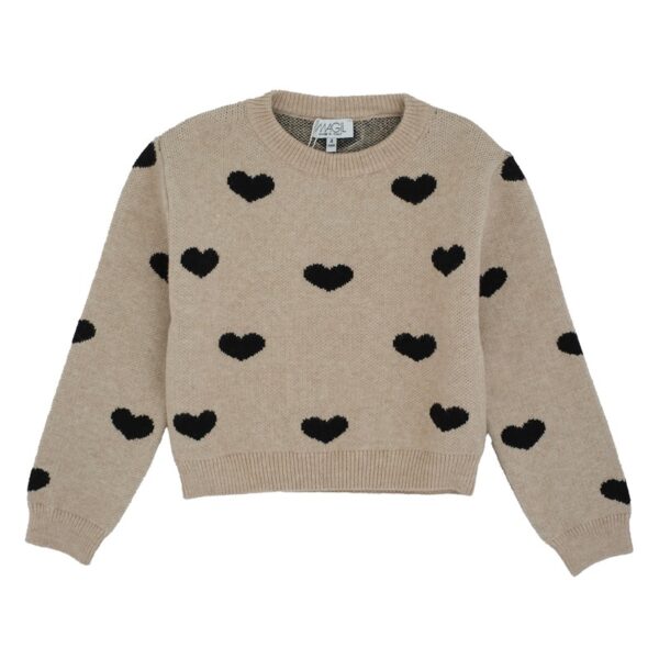 Completo maglione con cuori e gonna plissettata