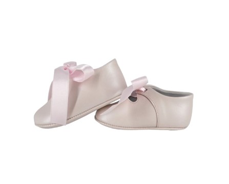 Ballerina culla in pelle con fiocco in raso