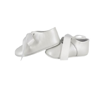 Ballerina culla in pelle con fiocco in raso