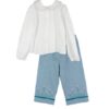 Completo camicia e pantalone con fiori ricamati