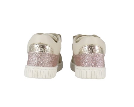 Sneaker primo passo in pelle e glitter con lacci e velcro