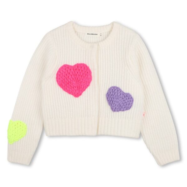 Cardigan in maglia a coste con cuori