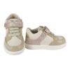 Sneaker primo passo in pelle e glitter con lacci e velcro