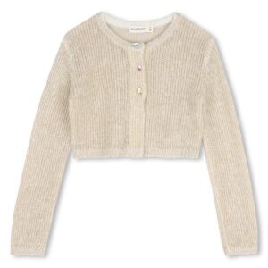 Cardigan corto in maglia metallizzata