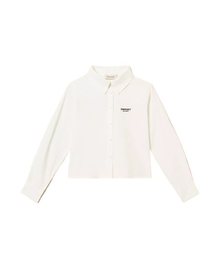 Camicia manica lunga con logo ricamato
