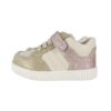 Sneaker primo passo in pelle e glitter con lacci e velcro