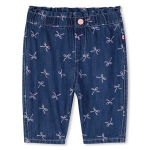 Pantalon denim vita elastica con stampa fiocchi