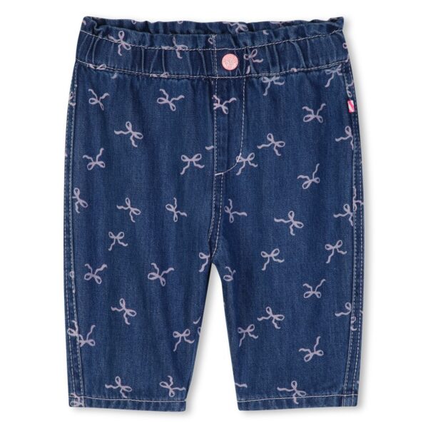 Pantalon denim vita elastica con stampa fiocchi