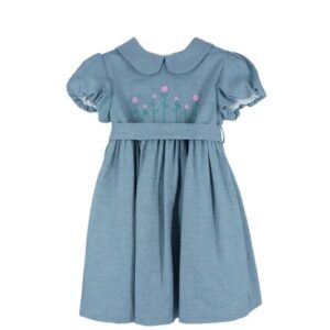 Vestito con manica a palloncino colletto e fiori ricamati