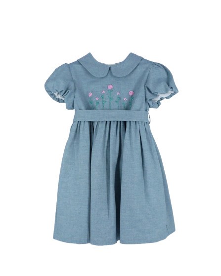 Vestito con manica a palloncino colletto e fiori ricamati