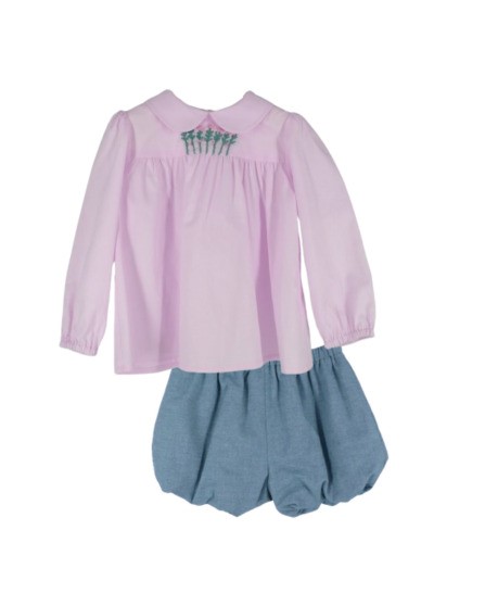 Completo camicia con fiorellini ricamati e coulotte