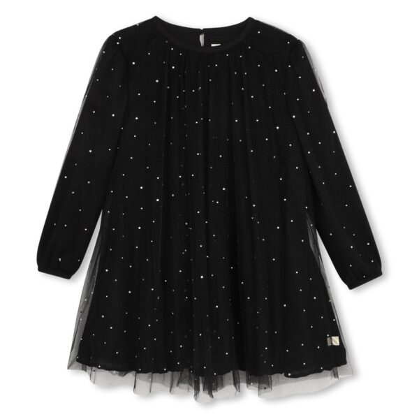 Vestito plissettato con tulle e strass