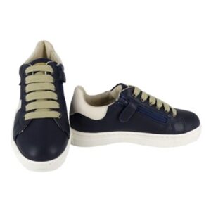 Sneaker in pelle con lacci e zip