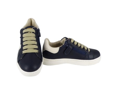 Sneaker in pelle con lacci e zip
