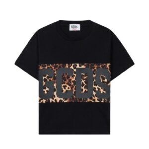 T-shirt mezza manica con stampa logo leopardato