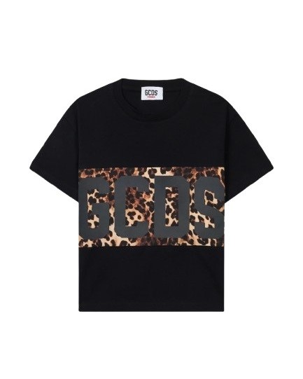 A08AA3C3DDF05C494D993B4646444C67_ T-shirt mezza manica con stampa logo leopardato