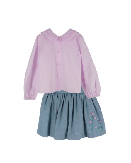 D28F1F16927582DAB72F8CBAA34F2B31_ Completo camicia doppio colletto e gonna con fiori ricamati