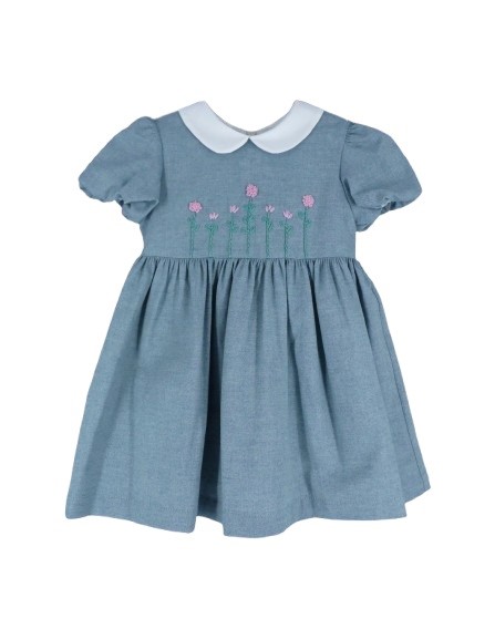 Vestito con manica a palloncino colletto e fiori ricamati