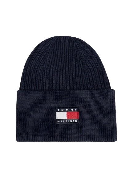Cappello a costine con risvolto e logo