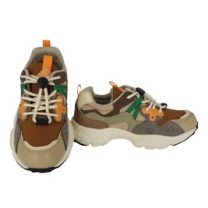 Sneaker in tessuto ed eco pelle con lacci elastici