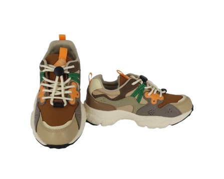 Sneaker in tessuto ed eco pelle con lacci elastici
