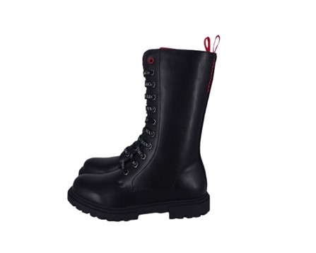 Stivale alto in eco pelle con lacci logati e zip