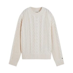 Maglione con trecce e logo sul retro