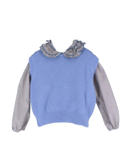 13A26D4C8FB38ACB7D295A1EB8B8E927_ Completo camicia a righe colletto volant, gilet e short