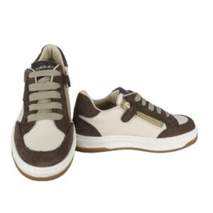 Sneaker in pelle e camoscio con lacci e zip