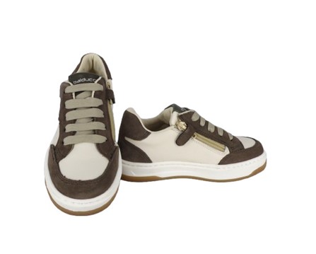 Sneaker in pelle e camoscio con lacci e zip