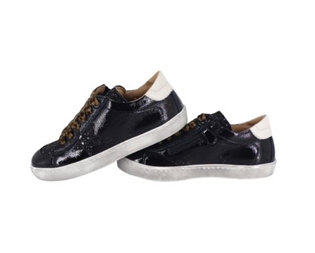 Sneaker in pelle e mmicro glitter con lacci e zip