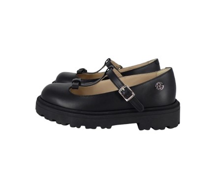 Ballerina in pelle con fiocchetto e fibbia