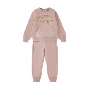Completo felpa tasca a marsupio e stampa con pantalone