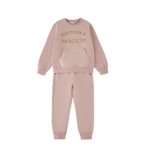 Completo felpa tasca a marsupio e stampa con pantalone